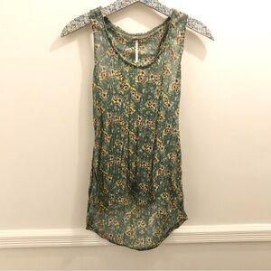 Free People Floral Racerback Tank Top XS green flowers